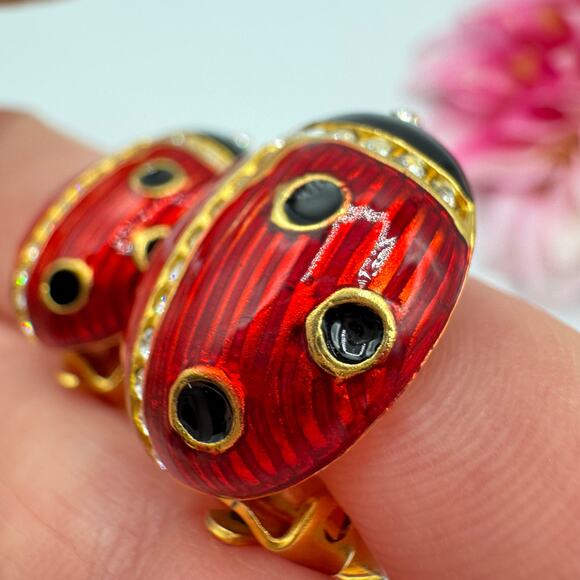 Vintage MULTILANA Ladybug Clip On Earrings Chunky Insect Bug Good Luck Lucky Fun - Picture 9 of 16